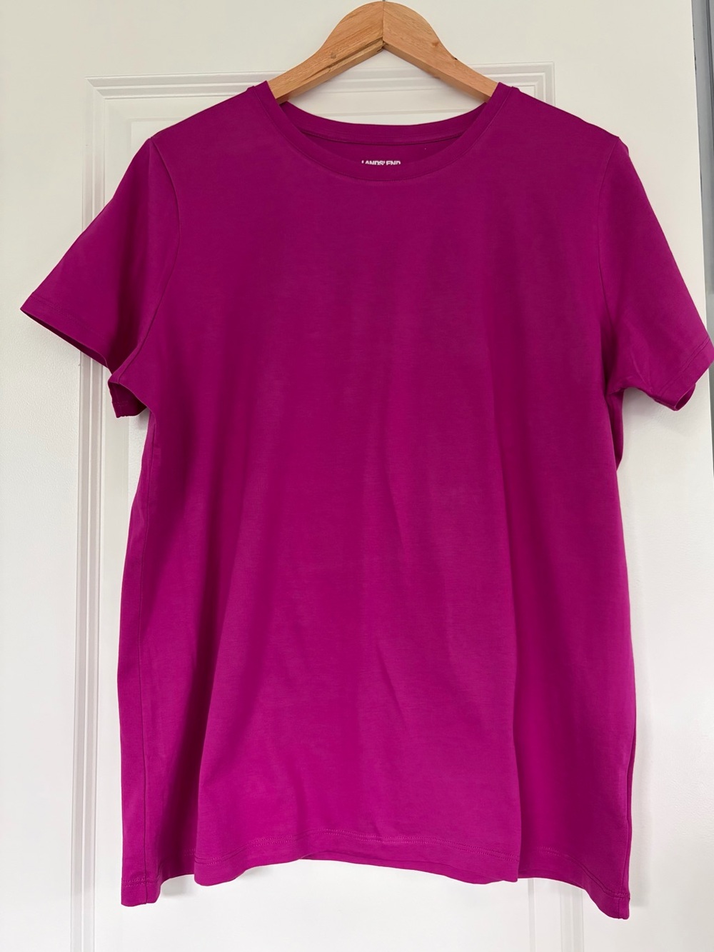 Lands End 100% Cotton Bright Fuchsia Short Sleeve Tee